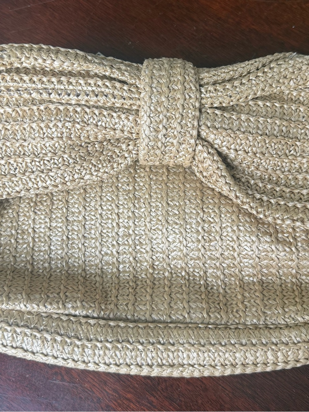 Amazon Beige Woven Bow Clutch